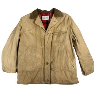 Hawthorne‎ Vintage Tan Hunting Field Jacket Plaid Lined Coat shooting corduroy